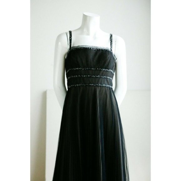 BCBG Max Azria Black Beaded Pleated Midi Cocktail Dress - Picture 3 of 13